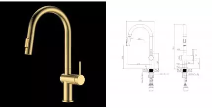 RELAX-KIT-BORO Смеситель для кухни с выдвижным изливом, брашированное золото RELAX-KIT-BORO · Cezares, RELAX-KIT-BORO