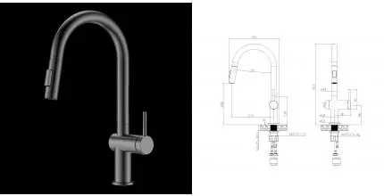 RELAX-KIT-GM Смеситель для кухни с выдвижным изливом, оружейная сталь RELAX-KIT-GM · Cezares, RELAX-KIT-GM