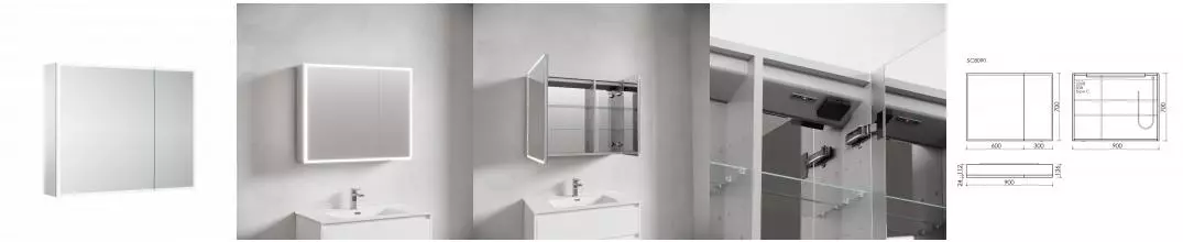 SC8090 Зеркальный шкаф для ванной комнаты из алюминия SANCOS Evoke 900x700х136 мм, с LED подсветкой SC8090 · Sancos, SC8090