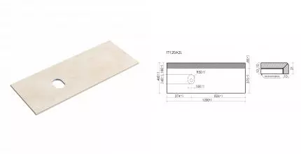 TT120A2L Столешница для ванной комнаты SANCOS левая 1200х460, без отв., kreman TT120A2L · Sancos, TT120A2L