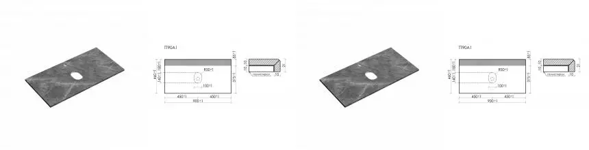 TT90A1 Столешница для ванной комнаты SANCOS 900х460, без отв. цвет black sky TT90A1 · Sancos, TT90A1