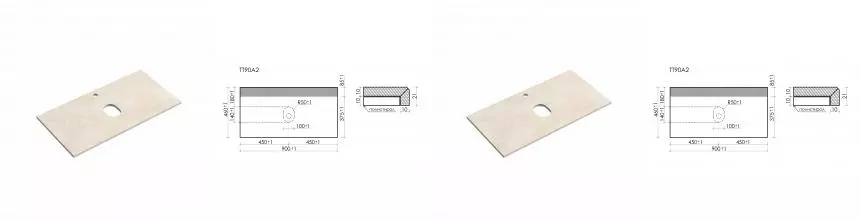 TT90A2 Столешница для ванной комнаты SANCOS 900х460, без отв. цвет kreman TT90A2 · Sancos, TT90A2