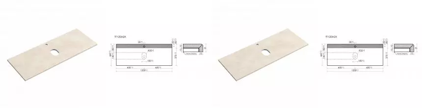 TT120A2X Столешница для ванной комнаты SANCOS 1200х460, с отв., цвет kreman TT120A2X · Sancos, TT120A2X