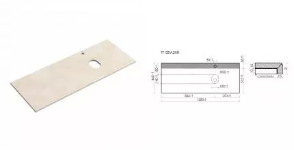 TT120A2XR Столешница для ванной комнаты SANCOS правая 1200х460, с отв., kreman TT120A2XR · Sancos, TT120A2XR