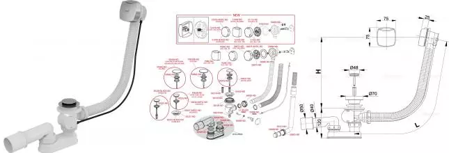 Сифон для ванны слив-перелив «AlcaPlast» A51CR-80 перелив 80 см хром полуавтомат Сифон для ванны слив-перелив «AlcaPlast» A51CR-80 перелив 80 см хром полуавтомат